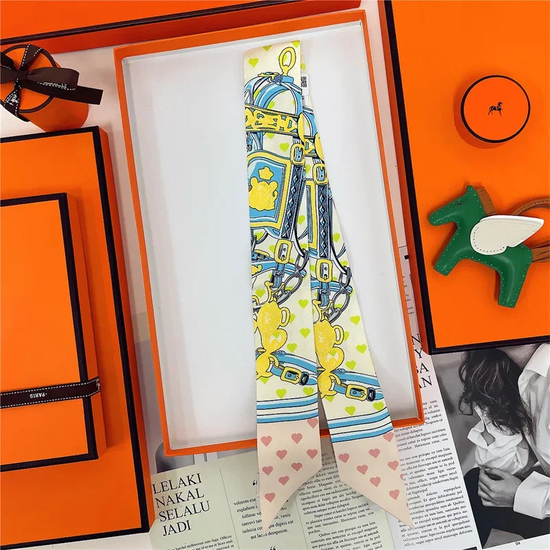 100% Silk High Quality Luxury Brand Scarf Women Headband Hair Band Foulard Tie Ribbon Neckerchief Skinny Scarves Accessories