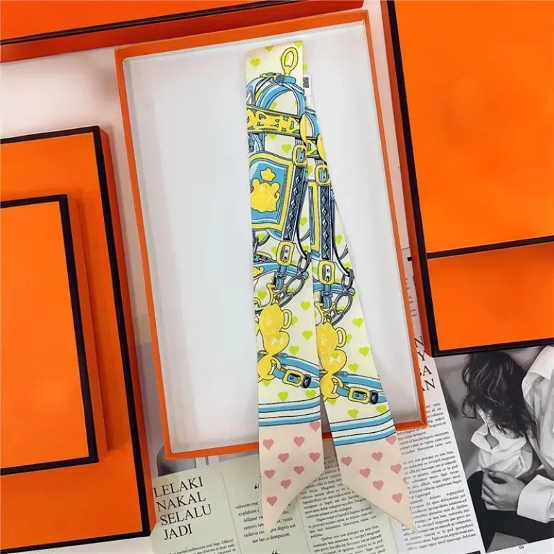 100% Silk High Quality Luxury Brand Scarf Women Headband Hair Band Foulard Tie Ribbon Neckerchief Skinny Scarves Accessories