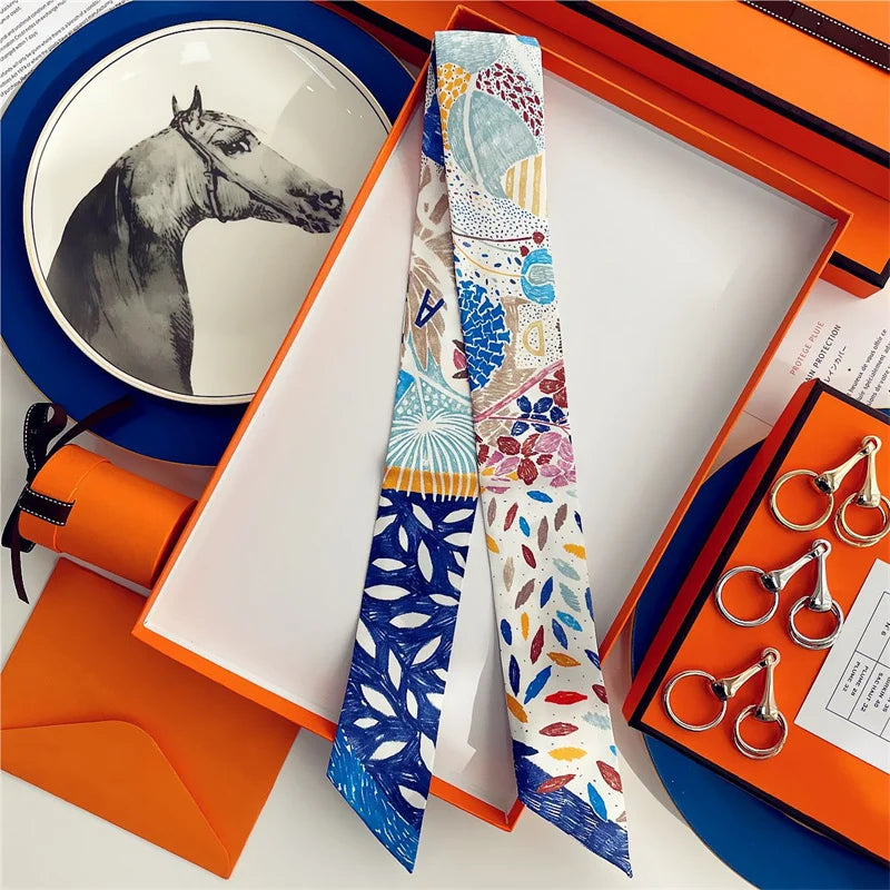 100% Silk High Quality Luxury Brand Scarf Women Headband Hair Band Foulard Tie Ribbon Neckerchief Skinny Scarves Accessories